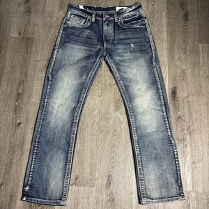 GS-115 Jeans Men's 35x32 Distress Y2K Thick‎ Stitching Urban Streetwear Republic